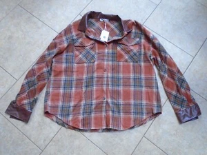 Chaqueta Camisa Grace Karin a Cuadros Abotonada Franela Marrón Naranja Gris Imitación Cuero  - Imagen 1 de 6