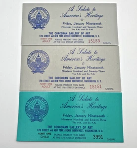 1973 PRESIDENT NIXON INAUGURAL "A SALUTE TO AMERICA'S HERITAGE" - 3 TICKETS A74 - Foto 1 di 3