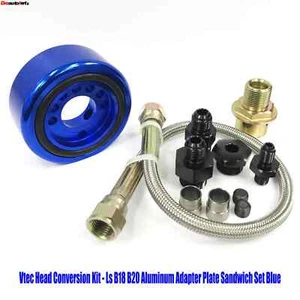 Vtec Head Conversion Kit - Ls B18 B20 Aluminum Adapter Plate Sandwich Set Blue - Picture 1 of 13
