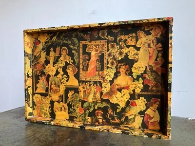 Vintage Wooden Decoupage Serving Tray Farmhouse Barn Salvage - Image 1 of 4