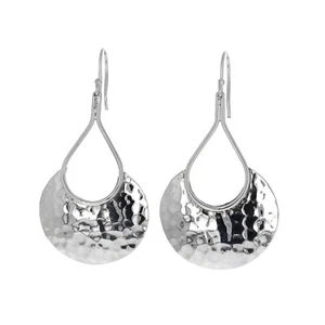 Handmade 925 Sterling Silver Artisan Hammered Teardrop Dangle Earrings Gift - Picture 1 of 6
