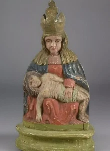 🌈 Antica scultura in legno intagliato policroma Pietà fine 800 Boemia - Foto 1 di 11