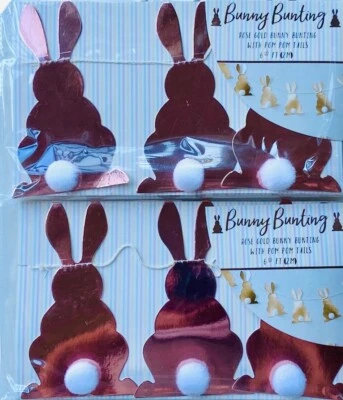 Set of 2 Pier 1 Easter Paper Bunny Garland Rose Gold Baby Shower Girl Pom Tails - Image 1 of 4