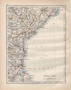 1901 VICTORIAN MAP ~ INDIA SOUTH EAST ~ MADRAS NIZAMS - Picture 1 of 2