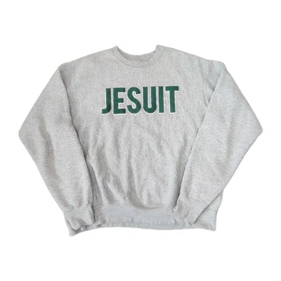 Sudadera Jesuita Vintage Años 90 Cuello Redondo Gris Talla Grande Logo Bordado Foto 1 de 4