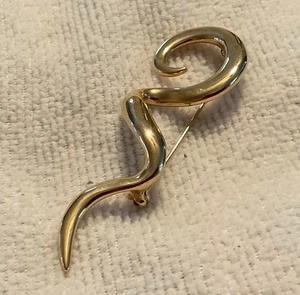 Vintage Gold Toned Squiggle Free-form Pin Brooch 1980s 3.25” Unmarked - Picture 1 of 3