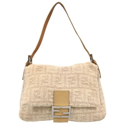 Fendi Off White Wool Zucca Mamma Baguette Handbag 2305.26325.009 135228 - Image 1 of 4