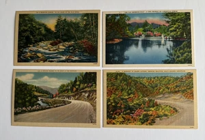 Postcard Mountain Stream Swimming Hole Winding Roadway Autumn 4 Linen Cards - Bild 1 von 2