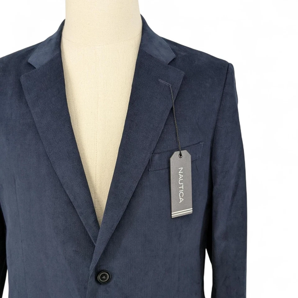 Nautica Men's Blue Corduroy Elbow Patch Bard Sport Coat Jacket Suit Size 44R