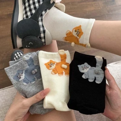 1/2 Pair Cartoon Cute Cat Balls Sports Socks For Women Summer Middle Tube Socks - Image 1 of 4