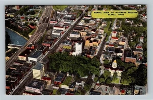 Elyria OH-Ohio, Colorful Aerial View Of Elyria Business Section Vintage Postcard - Picture 1 of 2