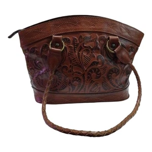 Patricia Nash Zamora Tooled Leather Tote Brown Braided Handles Western Paisley - Picture 1 of 7
