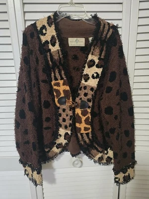 Suéter Design Option By Philip & Jane Gordon Franja Terry Leopardo Tamanho XL - Imagem 1 de 4