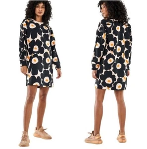 EUC Adidas Marimekko Fleece Unikko pattern Floral Black and White Dress, M - Picture 1 of 13
