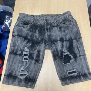 ROCK REVIVAL SZ  38 EMBROIDERED BLACK/GRAY TIE-DYED  SHORTS - Picture 1 of 18
