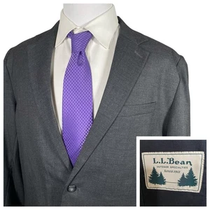 LL Bean Sport Coat 46L Tall Travel Performance Wool Blazer Charcoal Grey - Picture 1 of 16