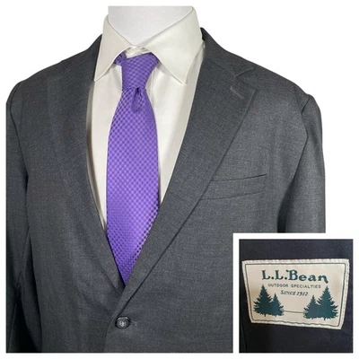 LL Bean Sport Coat 46L Tall Travel Performance Wool Blazer Charcoal Grey - Image 1 of 4