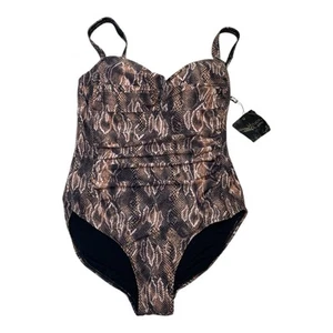 Nip Tuck Swim Joanne Rattle Me Twist Front One Piece Brown Swimsuit Size US 10 - Picture 1 of 15