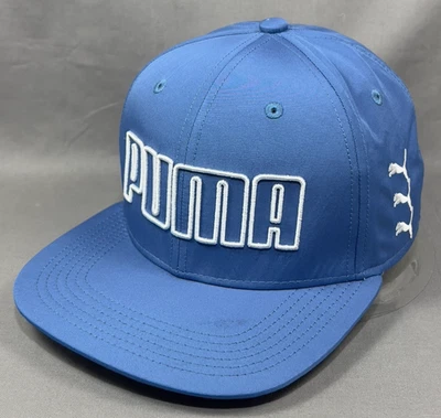 Puma Snapback Hat Cap Blue Golfer Streetwear Outdoor Spellout Sports Logo Mens - Image 1 of 4