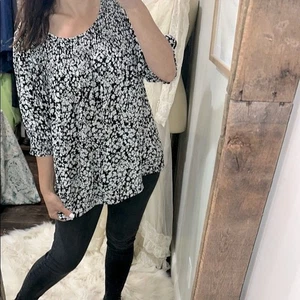 Terra & Sky schwarz-weiße kastige Bluse mit 3/4-Ärmeln Größe 2X - Bild 1 von 7