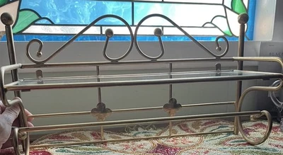 Vtg Gold Metal Scrolled Shelf W/Towel Bar & Glass Shelf 15.5” Wide ~Great Shape~ - image 1 of 4