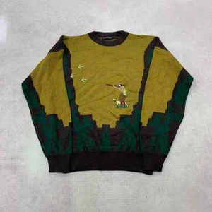 Vintage Knitted Jumper embroidered shotting man and birds patterned grandad - Picture 1 of 5
