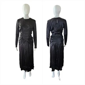 1930-1940s Silk Draped Femme Fatale Noir Midi Dress W24-25" Read* - Picture 1 of 19