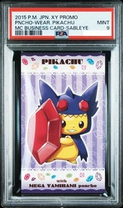 PSA 9 Poncho wearing Pikachu MC Business card Mega Sableye Japanese Promo Japan - Picture 1 of 1