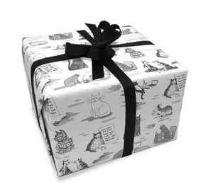 Nelson Line Black White Cat Gift Wrap Wrapping Paper 2 Sheets NWT 19.5 X 27.5 - Picture 1 of 2