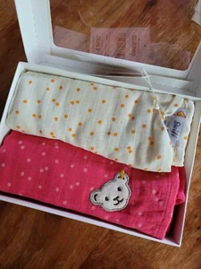 2er Set Steiff Spucktücher Mädchen Pink gelb Punkte 70x70 Cm *NEU* NP 30€ - Bild 1 von 7
