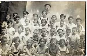 Schullehrer & Schüler in Afula Palästina 1931 alte Echtfoto Postkarte - Bild 1 von 2
