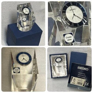 Seiko Crystal Art Deco Desk Clock Mantel Quartz Vintage Working with Box. - Picture 1 of 16