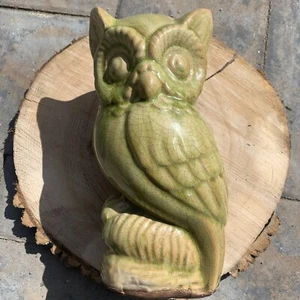 Light Green Crackle Glazed Ceramic Owl 11 In x 4.5in - Picture 1 of 11