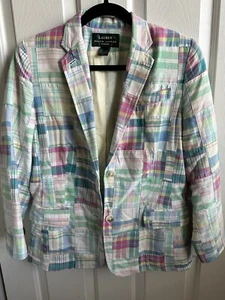 Ralph Lauren Blazer Jacke Petite Medium Damen Madras kariert Patchwork Vintage - Bild 1 von 4