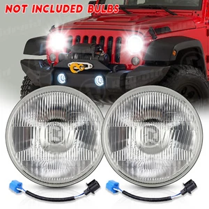 7 Inch Round LED Headlight Glass Lens Sealed Beam Headlamp Housing Chrome Pair - Foto 1 di 20