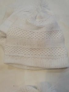 Knitted baby beanie cap one size for girl or boy white color soft set  - Picture 1 of 4