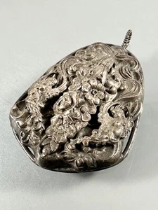 Antique Silver Tone Art Deco Large Detailed Angels Flower Ornate Design Pendant - Picture 1 of 7