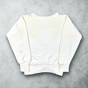 Vintage 40s 50s Single V Crewneck Sweatshirt White Size Small Distressed - Bild 1 von 13