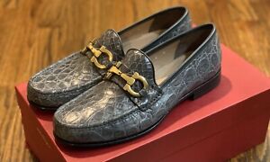 $1,680 Salvatore Ferragamo Bond Grey Exotic Crocodile Shoe Size 8E Made in Italy