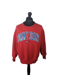 Tommy Jeans Sweatshirt Men's XL Red Spellout Cool Pre Loved - Picture 1 of 13