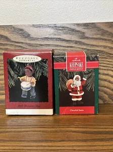 2 Vintage 92-93 Hallmark Ornaments 92 Cheerful Santa ` 1993 Little Drummer Boy - Picture 1 of 7