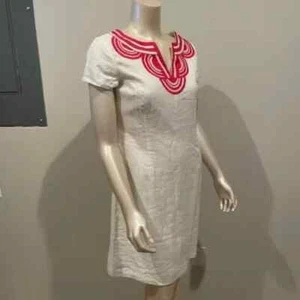 Vestido caftán de lino bordado Boden para mujer EE. UU. 10 blanco rosa manga corta nuevo con etiquetas - Imagen 1 de 6
