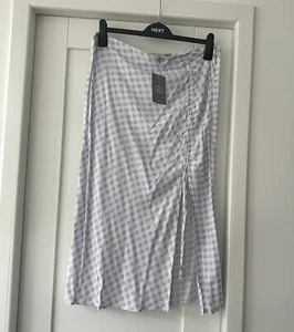 H&M Gingham Skirt, lilac/white, Brand New, 16, adjustable split, side zip, BNWT - Picture 1 of 7