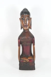Woodcarved Antique Sitting Buddha Statue Vintage Traditional Meditation Blessing - Picture 1 of 8