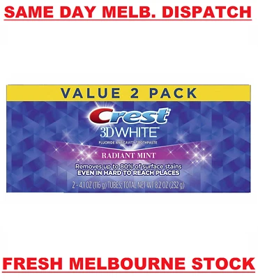 Crest 2 x 116g Pack 3D White Luxe Radiant Mint Teeth Whitening Toothpaste NEW - image 1 of 4