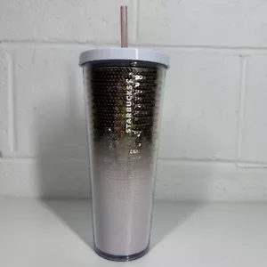 Vaso Starbucks blanco/oro rosa ombre lentejuelas taza fría 24 OZ 2018 vacaciones - Imagen 1 de 13