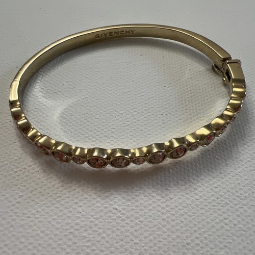 Bracciale Cerniera Metallo Tono Oro Strass Chiari Firmato Givenchy Vintage