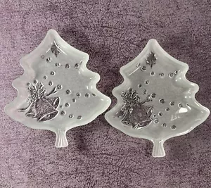 Frosted Christmas Tree Plates 7.5" Celebrations Crystal Clear Pressed Glass Dish - Picture 1 of 10
