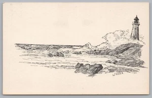 Signed Warren Drawing, Lighthouse of Coast, Nova Scotia, Vintage PC - Picture 1 of 2