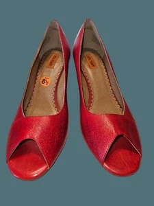 Miz Mooz Upper Leather Red Open Toe Wedge Shoes Women Size 8.5 - Picture 1 of 13